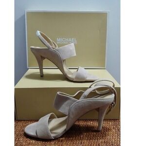 Michael Michael Kors Women's Size 7.5 Nude Suede Heeled Sandals‎ New Box
